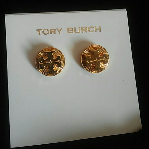 NWOT Tory Burch Livia Gold Stud Logo Earrings - Picture 3 of 8